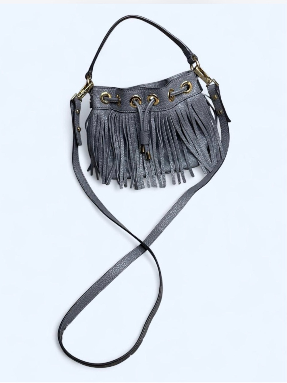 Milly Gray Fringe Crossbody with Gold Hardware
